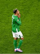 10 September 2024; Callum Robinson of Republic of Ireland reacts after his side concede a second goal during the UEFA Nations League B Group 2 match between Republic of Ireland and Greece at Aviva Stadium in Dublin. Photo by Piaras Ó Midheach/Sportsfile