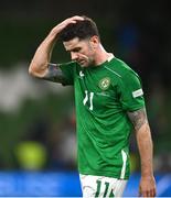 10 September 2024; Robbie Brady of Republic of Ireland reacts after the UEFA Nations League B Group 2 match between Republic of Ireland and Greece at Aviva Stadium in Dublin. Photo by David Fitzgerald/Sportsfile