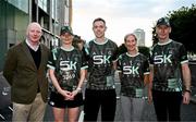 10 September 2024; Attendees, from left, Athletics Ireland chief executive officer Hamish Adams, A&L Goodbody representative Aideen Burke, ambassadors Dean Rock and Catherina McKiernan and A&L Goodbody representative David Widger at the sold-out A&L Goodbody ALG5K Corporate Team Challenge, held along the vibrant streets of Dublin’s Docklands at City Quay. Photo by Shauna Clinton/Sportsfile