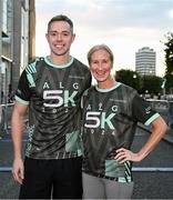 10 September 2024; Ambassador Dean Rock and Catherina McKiernan at the sold-out A&L Goodbody ALG5K Corporate Team Challenge, held along the vibrant streets of Dublin’s Docklands at City Quay. Photo by Shauna Clinton/Sportsfile