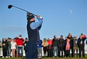 11 September 2024; AP McCoy watches his drive from the first tee box during the Pro Am before the Amgen Irish Open Golf Championship 2024 at the Royal County Down Golf Club in Newcastle, Down. Photo by Sam Barnes/Sportsfile