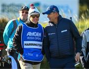 11 September 2024; Padraig Harrington of Ireland with caddie Ronan Flood during the Pro Am before the Amgen Irish Open Golf Championship 2024 at the Royal County Down Golf Club in Newcastle, Down. Photo by Brendan Moran/Sportsfile