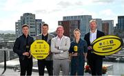 11 September 2024; CEO of Premier Sports Ryle Nugent, centre, with, from left, UCD footballer Ronan Finn, former Republic of Ireland goalkeeper Shay Given, presenter Aisling O'Reilly and former Ireland and Ulster rugby player Stephen Ferris as Premier Sports is set to launch an expanded lineup of football and rugby content this autumn, featuring UEFA club competitions and EPCR Rugby, unveiled at The Marker Hotel in Dublin. Photo by David Fitzgerald/Sportsfile