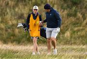 11 September 2024; Former Ireland rugby captain Rory Best with his caddie and son Ben during the Pro Am before the Amgen Irish Open Golf Championship 2024 at the Royal County Down Golf Club in Newcastle, Down. Photo by Brendan Moran/Sportsfile