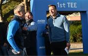 11 September 2024; Actor James Nesbitt, left, with former champion jockey AP McCoy, centre, and former rugby international Tommy Bowe during the Pro Am before the Amgen Irish Open Golf Championship 2024 at the Royal County Down Golf Club in Newcastle, Down. Photo by Sam Barnes/Sportsfile