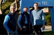 11 September 2024; Actor James Nesbitt, left, with former champion jockey AP McCoy, centre, and former rugby international Tommy Bowe during the Pro Am before the Amgen Irish Open Golf Championship 2024 at the Royal County Down Golf Club in Newcastle, Down. Photo by Sam Barnes/Sportsfile