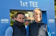 11 September 2024; Former champion jockey AP McCoy, left, and actor James Nesbitt during the Pro Am before the Amgen Irish Open Golf Championship 2024 at the Royal County Down Golf Club in Newcastle, Down. Photo by Sam Barnes/Sportsfile