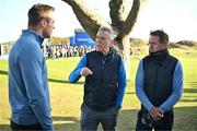 11 September 2024; Actor James Nesbitt, centre, with former champion jockey AP McCoy, right, and former rugby international Tommy Bowe during the Pro Am before the Amgen Irish Open Golf Championship 2024 at the Royal County Down Golf Club in Newcastle, Down. Photo by Sam Barnes/Sportsfile