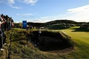 12 September 2024; Padraig Harrington of Ireland chips out of the bunker on the 10th green during day one of the Amgen Irish Open Golf Championship 2024 at the Royal County Down Golf Club in Newcastle, Down. Photo by Brendan Moran/Sportsfile