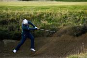 12 September 2024; Padraig Harrington of Ireland plays from the bunker on the 17th fairway during day one of the Amgen Irish Open Golf Championship 2024 at the Royal County Down Golf Club in Newcastle, Down. Photo by Brendan Moran/Sportsfile