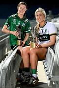 12 September 2024; Fermanagh star Eimear Smyth, left, with her 2024 ZuCar Golden Boot award, and Kerry goalkeeper Ciara Butler with her 2024 ZuCar Golden Glove award. Eimear’s tally of 8-48 for the TG4 All-Ireland Junior champions ensured that the Derrygonnelly Harps player topped the individual scoring charts across the Junior, Intermediate and Senior grades in the All-Ireland series. Ciara’s brilliant save against Meath in the TG4 All-Ireland Senior Championship quarter-final, to tip a fierce Marion Farrelly effort over the crossbar, won the popular vote on the Ladies Gaelic Football Association website. Photo by Seb Daly/Sportsfile
