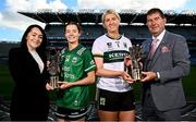 12 September 2024; Fermanagh star Eimear Smyth, second from left, is presented with the 2024 ZuCar Golden Boot award by Allyson McCarthy, ZuCar Marketing Manager, left, and Kerry goalkeeper Ciara Butler, second from right, is presented with the 2024 ZuCar Golden Glove award by LGFA President Mícheál Naughton. Eimear’s tally of 8-48 for the TG4 All-Ireland Junior champions ensured that the Derrygonnelly Harps player topped the individual scoring charts across the Junior, Intermediate and Senior grades in the All-Ireland series. Ciara’s brilliant save against Meath in the TG4 All-Ireland Senior Championship quarter-final, to tip a fierce Marion Farrelly effort over the crossbar, won the popular vote on the Ladies Gaelic Football Association website. Photo by Seb Daly/Sportsfile