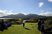 12 September 2024; Shane Lowry of Ireland plays from the fourth tee box during day one of the Amgen Irish Open Golf Championship 2024 at the Royal County Down Golf Club in Newcastle, Down. Photo by Brendan Moran/Sportsfile