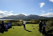 12 September 2024; Shane Lowry of Ireland watches his drive from the fourth tee box during day one of the Amgen Irish Open Golf Championship 2024 at the Royal County Down Golf Club in Newcastle, Down. Photo by Brendan Moran/Sportsfile