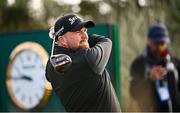 13 September 2024; Shane Lowry of Ireland watches his drive from the 18th tee box during day two of the Amgen Irish Open Golf Championship 2024 at the Royal County Down Golf Club in Newcastle, Down. Photo by Ramsey Cardy/Sportsfile