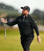 13 September 2024; Shane Lowry of Ireland reacts to a missed putt on the 18th green during day two of the Amgen Irish Open Golf Championship 2024 at the Royal County Down Golf Club in Newcastle, Down. Photo by Brendan Moran/Sportsfile