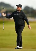 13 September 2024; Shane Lowry of Ireland reacts to a missed putt on the 18th green during day two of the Amgen Irish Open Golf Championship 2024 at the Royal County Down Golf Club in Newcastle, Down. Photo by Brendan Moran/Sportsfile