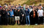 13 September 2024; Shane Lowry of Ireland plays a shot from the rough on the 9th fairway during day two of the Amgen Irish Open Golf Championship 2024 at the Royal County Down Golf Club in Newcastle, Down. Photo by Ramsey Cardy/Sportsfile