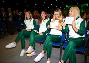 13 September 2024; Team Ireland athletes, from left, Kate O'Connor, Kelly McGrory, Sharlene Mawdsley and Sarah Lavin during the Team Ireland homecoming at the Dublin Castle Printworks in Dublin. Photo by David Fitzgerald/Sportsfile