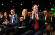 13 September 2024; The First Minister of Northern Ireland Michelle O’Neill, left, with An Taoiseach Simon Harris TD during the Team Ireland homecoming at the Dublin Castle Printworks in Dublin. Photo by David Fitzgerald/Sportsfile