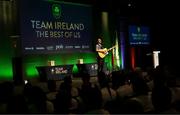 13 September 2024; Danny O'Reilly from The Coronas performing during the Team Ireland homecoming at the Dublin Castle Printworks in Dublin. Photo by David Fitzgerald/Sportsfile