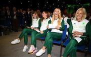 13 September 2024; Team Ireland athletes, from left, Kate O'Connor, Kelly McGrory, Sharlene Mawdsley and Sarah Lavin during the Team Ireland homecoming at the Dublin Castle Printworks in Dublin. Photo by David Fitzgerald/Sportsfile