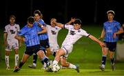 13 September 2024; Ronan Finn of UCD in action against James Clarke of Bohemians during the Sports Direct Men's FAI Cup Quarter Final match between UCD and Bohemians at the UCD Bowl in Belfield, Dublin. Photo by Seb Daly/Sportsfile