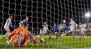 13 September 2024; Paddy Kirk of Bohemians, right, blocks a shot from UCD's Adam Wells during the Sports Direct Men's FAI Cup Quarter Final match between UCD and Bohemians at the UCD Bowl in Belfield, Dublin. Photo by Seb Daly/Sportsfile