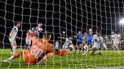 13 September 2024; Paddy Kirk of Bohemians, right, blocks a shot from UCD's Adam Wells during the Sports Direct Men's FAI Cup Quarter Final match between UCD and Bohemians at the UCD Bowl in Belfield, Dublin. Photo by Seb Daly/Sportsfile
