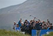 14 September 2024; Shane Lowry of Ireland drives from the second tee box during day three of the Amgen Irish Open Golf Championship 2024 at the Royal County Down Golf Club in Newcastle, Down. Photo by Brendan Moran/Sportsfile