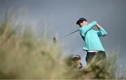 14 September 2024; Seán Keeling of Ireland watches his drive from the fifth tee box during day three of the Amgen Irish Open Golf Championship 2024 at the Royal County Down Golf Club in Newcastle, Down. Photo by Ramsey Cardy/Sportsfile