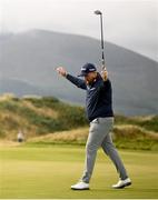 14 September 2024; Shane Lowry of Ireland celebrates a birdie putt on the third green during day three of the Amgen Irish Open Golf Championship 2024 at the Royal County Down Golf Club in Newcastle, Down. Photo by Ramsey Cardy/Sportsfile