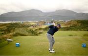 14 September 2024; Shane Lowry of Ireland plays from the fourth tee box during day three of the Amgen Irish Open Golf Championship 2024 at the Royal County Down Golf Club in Newcastle, Down. Photo by Ramsey Cardy/Sportsfile