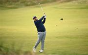 14 September 2024; Shane Lowry of Ireland plays his second shot on the third fairway during day three of the Amgen Irish Open Golf Championship 2024 at the Royal County Down Golf Club in Newcastle, Down. Photo by Ramsey Cardy/Sportsfile