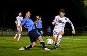 13 September 2024; Sean Brennan of UCD in action against Paddy Kirk of Bohemians during the Sports Direct Men's FAI Cup Quarter Final match between UCD and Bohemians at the UCD Bowl in Belfield, Dublin. Photo by Seb Daly/Sportsfile