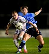 13 September 2024; Ronan Finn of UCD in action against Ross Tierney of Bohemians during the Sports Direct Men's FAI Cup Quarter Final match between UCD and Bohemians at the UCD Bowl in Belfield, Dublin. Photo by Seb Daly/Sportsfile