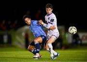 13 September 2024; Sean Brennan of UCD in action against Paddy Kirk of Bohemians during the Sports Direct Men's FAI Cup Quarter Final match between UCD and Bohemians at the UCD Bowl in Belfield, Dublin. Photo by Seb Daly/Sportsfile