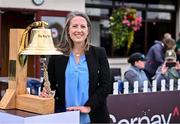 14 September 2024;  Former Ireland cricket international Cecelia Joyce before ringing the Roy Torrens bell before match one of the Women's T20 International Series between Ireland and England at Clontarf in Dublin. Photo by Piaras Ó Mídheach/Sportsfile
