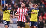 14 September 2024; Will Patching of Derry City reacts after a missed opportunity on goal during the Sports Direct Men's FAI Cup Quarter Final match between Derry City and Shelbourne at the The Ryan McBride Brandywell Stadium in Derry. Photo by Ben McShane/Sportsfile