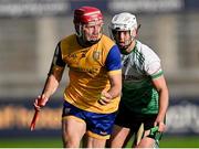 14 September 2024; Colin Currie of Na Fianna in action against Shane Coffey of Lucan Sarsfields during the Dublin Senior 1 Hurling Championship Group 1 match between Lucan and Na Fianna at Parnell Park in Dublin. Photo by Stephen Marken/Sportsfile
