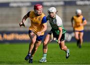14 September 2024; Colin Currie of Na Fianna in action against Shane Coffey of Lucan Sarsfields during the Dublin Senior 1 Hurling Championship Group 1 match between Lucan and Na Fianna at Parnell Park in Dublin. Photo by Stephen Marken/Sportsfile