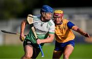 14 September 2024; John Bellew of Lucan Sarsfields in action against AJ Murphy of Na Fianna during the Dublin Senior 1 Hurling Championship Group 1 match between Lucan and Na Fianna at Parnell Park in Dublin. Photo by Stephen Marken/Sportsfile