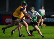 14 September 2024; Sean Harkness of Lucan Sarsfields in action against Peter Feeney of Na Fianna during the Dublin Senior 1 Hurling Championship Group 1 match between Lucan and Na Fianna at Parnell Park in Dublin. Photo by Stephen Marken/Sportsfile