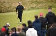 15 September 2024; Shane Lowry of Ireland after making a birdie putt on the second green during day four of the Amgen Irish Open Golf Championship 2024 at the Royal County Down Golf Club in Newcastle, Down. Photo by Ramsey Cardy/Sportsfile
