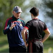 15 September 2024; James Stephens manager Brian Cody speaks to captain Luke Murphy before the Kilkenny Senior Hurling Championship Relegation Semi-Final match between James Stephens and Shamrocks Ballyhale at John Locke Park, Callan in Kilkenny. Photo by Shauna Clinton/Sportsfile