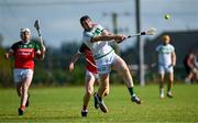 15 September 2024; Paddy Mullen of Shamrocks Ballyhale in action against Ed Lauhoff of James Stephens during the Kilkenny Senior Hurling Championship Relegation Semi-Final match between James Stephens and Shamrocks Ballyhale at John Locke Park, Callan in Kilkenny. Photo by Shauna Clinton/Sportsfile