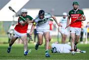 15 September 2024; John Fitzpatrick of Shamrocks Ballyhale in action against Cian Kenny of James Stephens during the Kilkenny Senior Hurling Championship Relegation Semi-Final match between James Stephens and Shamrocks Ballyhale at John Locke Park, Callan in Kilkenny. Photo by Shauna Clinton/Sportsfile