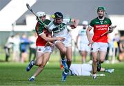 15 September 2024; John Fitzpatrick of Shamrocks Ballyhale in action against Cian Kenny of James Stephens during the Kilkenny Senior Hurling Championship Relegation Semi-Final match between James Stephens and Shamrocks Ballyhale at John Locke Park, Callan in Kilkenny. Photo by Shauna Clinton/Sportsfile