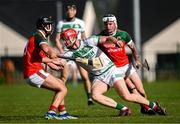 15 September 2024; Adrian Mullen of Shamrocks Ballyhale in action against Cian Kenny of James Stephens during the Kilkenny Senior Hurling Championship Relegation Semi-Final match between James Stephens and Shamrocks Ballyhale at John Locke Park, Callan in Kilkenny. Photo by Shauna Clinton/Sportsfile