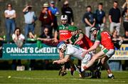 15 September 2024; TJ Reid of Shamrocks Ballyhale is fouled by Diarmuid Cody of James Stephens during the Kilkenny Senior Hurling Championship Relegation Semi-Final match between James Stephens and Shamrocks Ballyhale at John Locke Park, Callan in Kilkenny. Photo by Shauna Clinton/Sportsfile